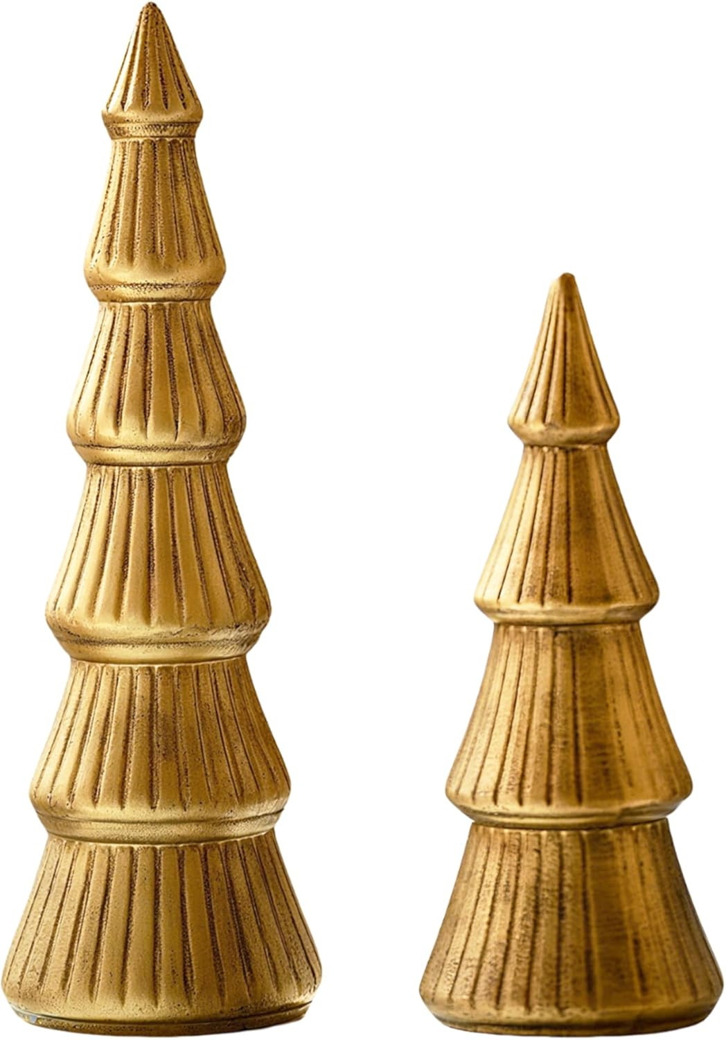 Wooden Christmas Tree Figurine, 2Pcs Gold Tree Figurines, Decorative Trees for Tabletop, Small Di... | Amazon (US)