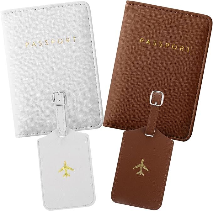 2 Pieces Passport Covers and 2 Pieces Luggage Tags, Passport Holder Travel Suitcase Tag | Amazon (US)