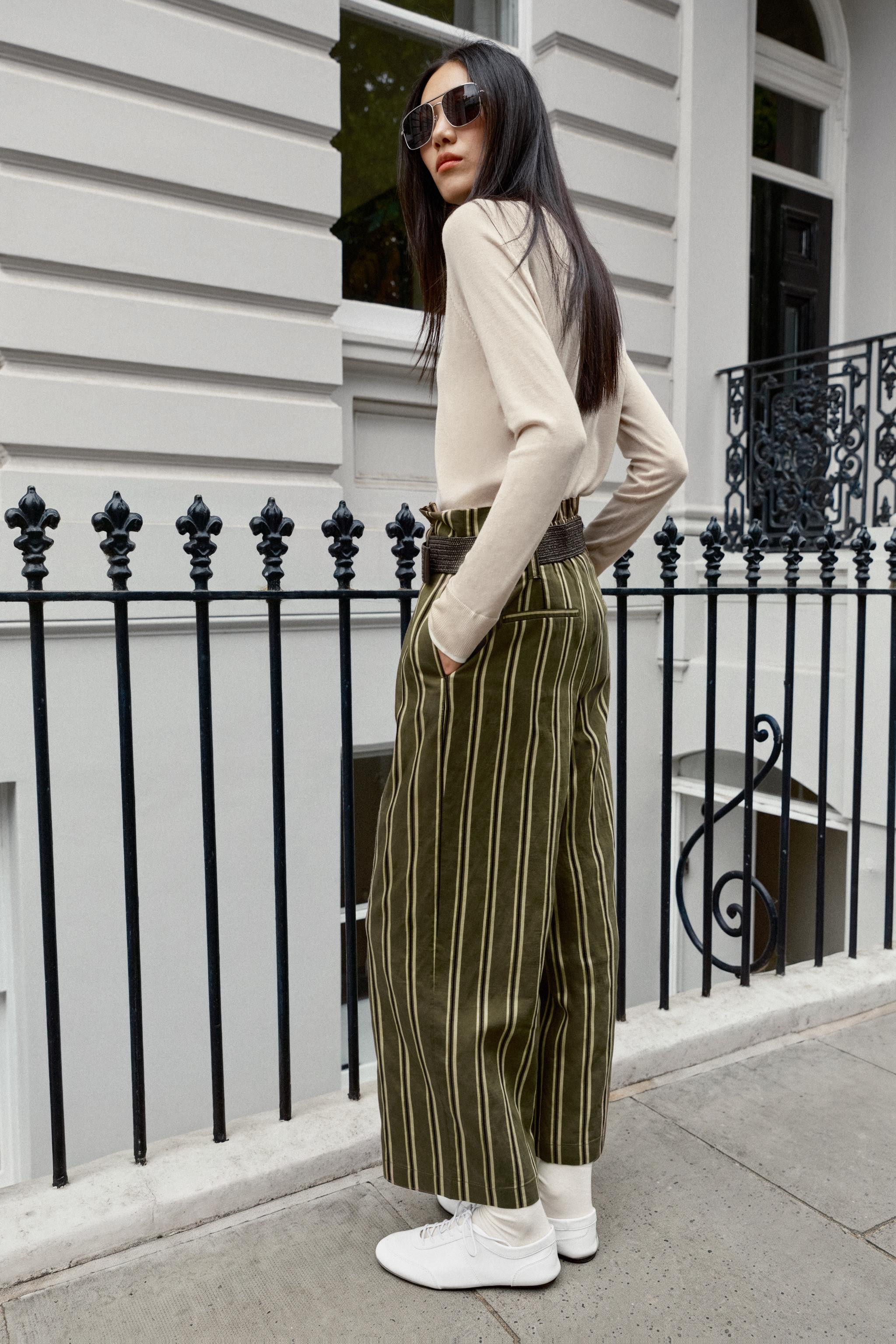 STRIPED BELTED TROUSERS | Zara US