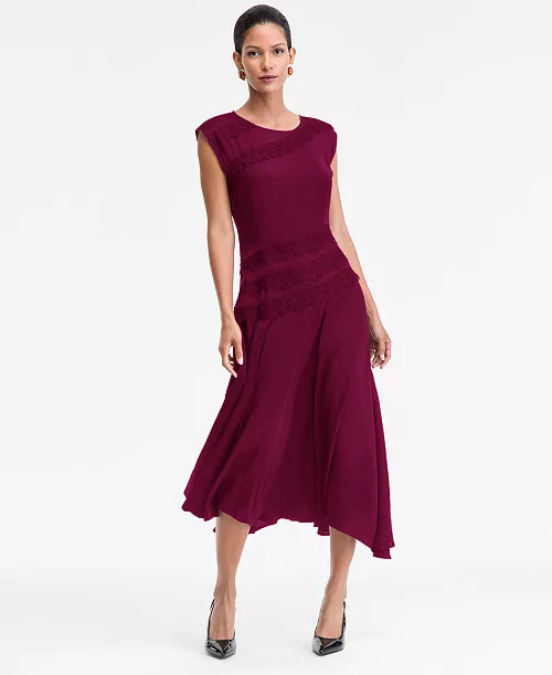 I.N.C. International Concepts Women's Lace Stripe Midi Dress, Macy's Exclusive - Macy's | Macy's