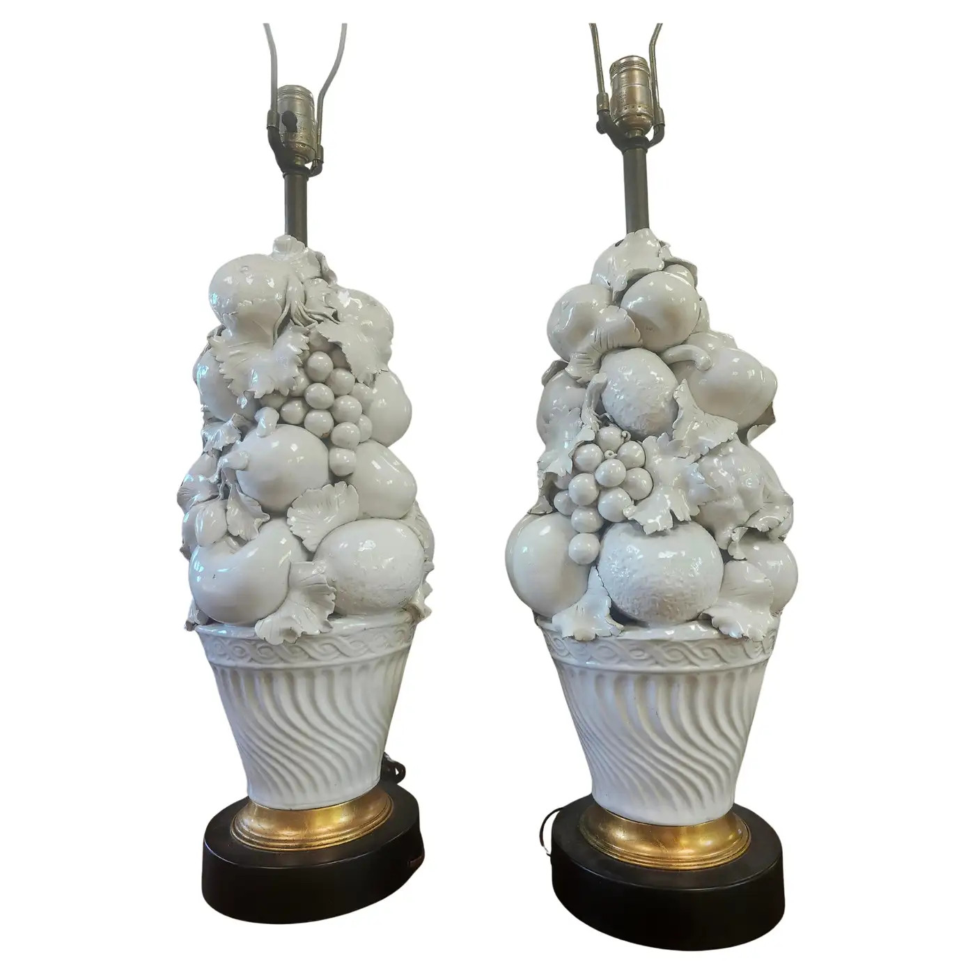 Pair of Blanc De Chine Italian Fruit Basket Topiary Table Lamps C1960 | 1stDibs