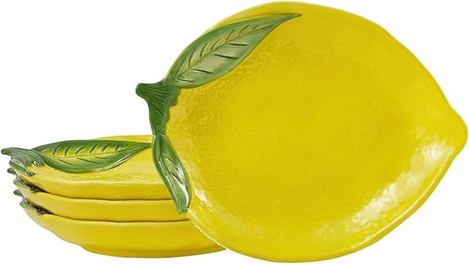 Bico Lemon Shape Handpainted 8 inch Stoneware Salad Plates Set, Set of 4, Microwave & Dishwasher ... | Amazon (US)