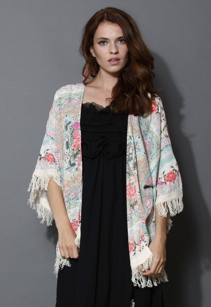 Boho Floral Fringe Kimono | Chicwish