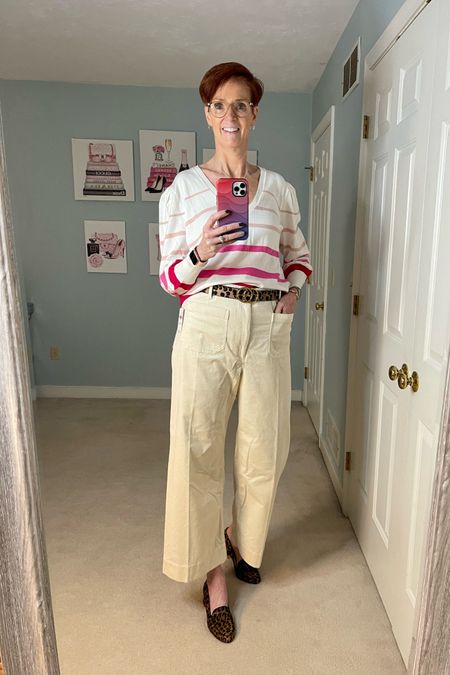 Super soft Gibsonlook striped sweater with fun puff sleeves paired with Anthropologie cream wide leg cords.

Fall outfit, stripe sweater, classic stripes, puff sleeves, cream pants, wide leg pants 

#LTKstyletip #LTKSale #LTKworkwear
