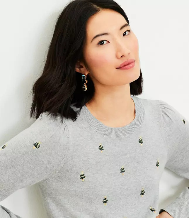 Holiday Tree Puff Sleeve Sweater | LOFT
