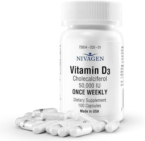 Nivagen Vitamin D3 50,000 IU (1250 mcg) | Once Weekly Dose | 100 Capsules (100 Weeks, Approx. 2 Y... | Amazon (US)