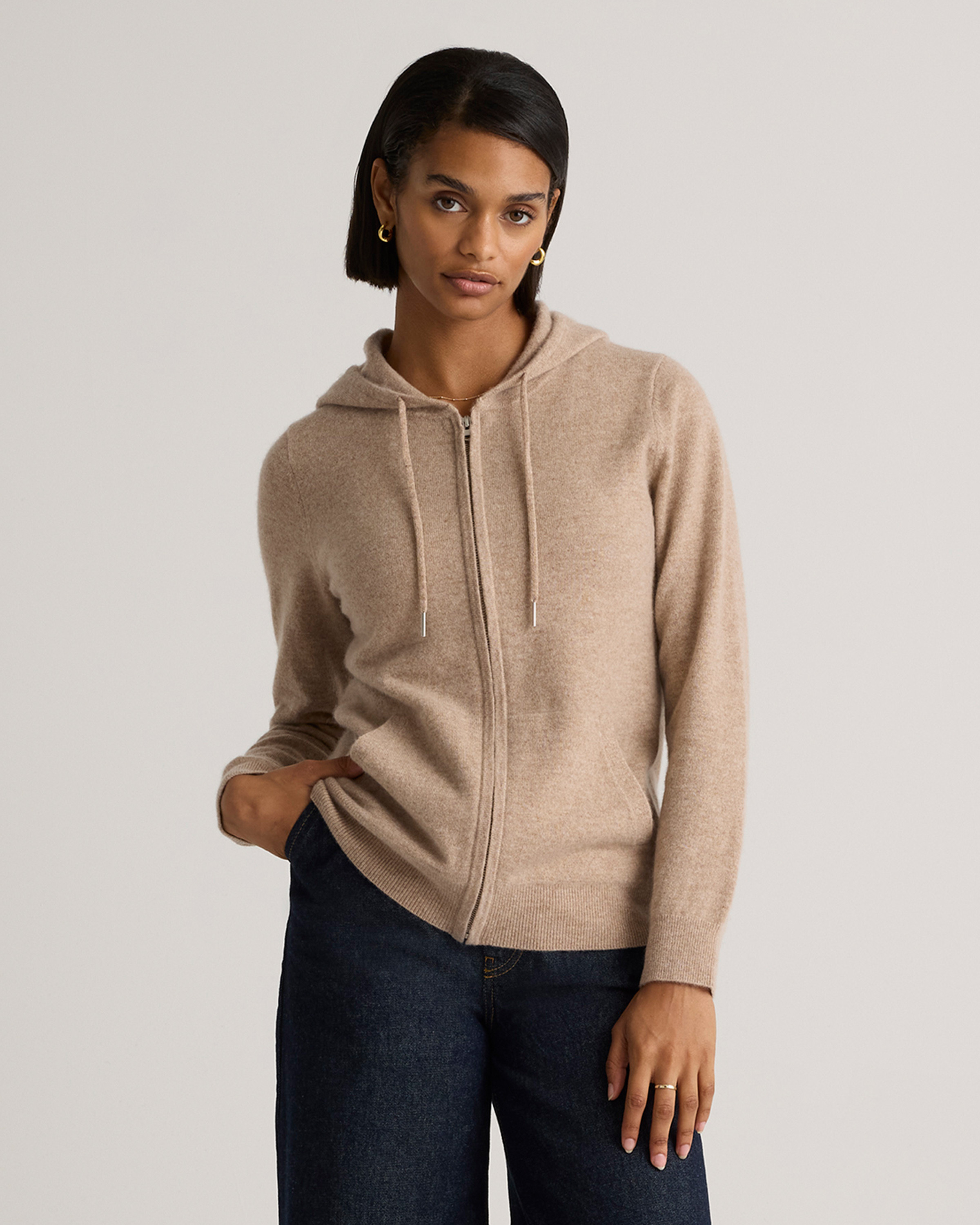 Quince | Women's Mongolian Cashmere Full-Zip Hoodie Jacket in Oatmeal, Size XS | Quince