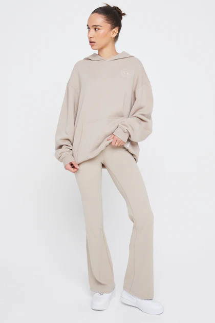 CLUB OVERSIZED HOODIE WITH EMBROIDERED LOGO - LATTE | TALA (UK)