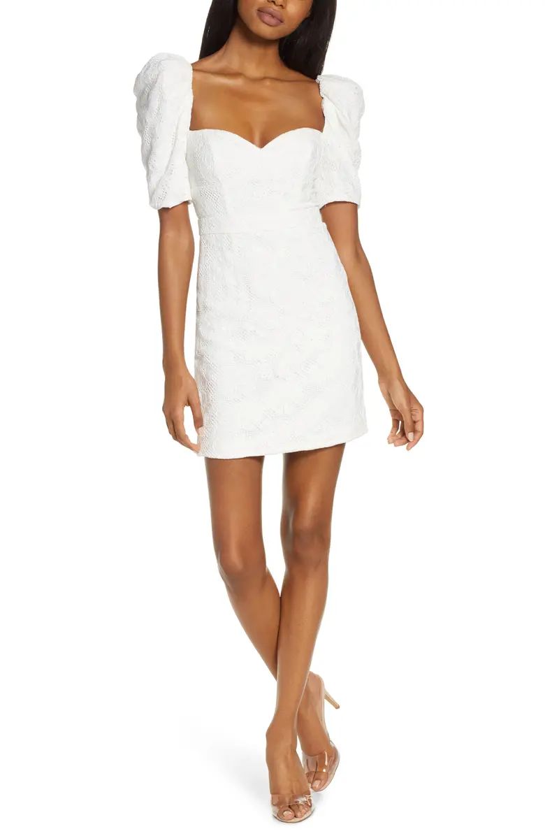 Fame and Partners Structured Lace Puff Sleeve Minidress | Nordstrom | Nordstrom