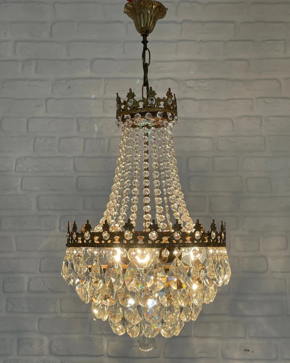 Antique / Vintage Brass & Crystals  French Empire Chandelier Ceiling Light Pendant Lighting Glass... | Etsy (CAD)