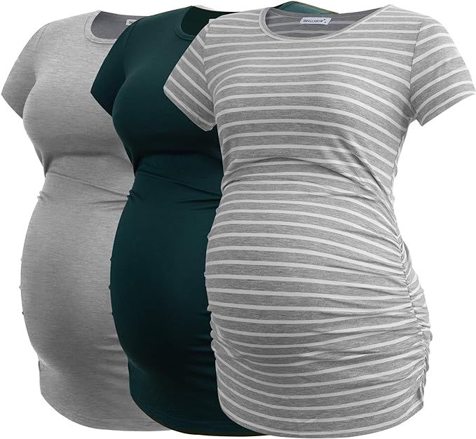 Smallshow Women's Maternity Tops Side Ruched Tunic T-Shirt Pregnancy Clothes | Amazon (US)