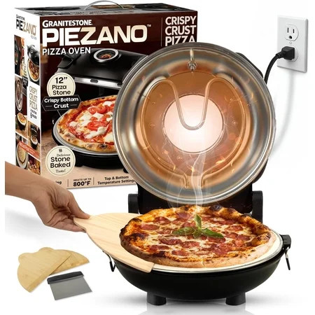 Granitestone Piezano Crispy Crust Pizza Oven – 12 Inch Electric Pizza Oven Indoor Countertop Maker with Ceramic Stone Heats up to 800˚F for Stone Baked Pizzeria Style at Home As Seen on TV Product | Walmart (US)