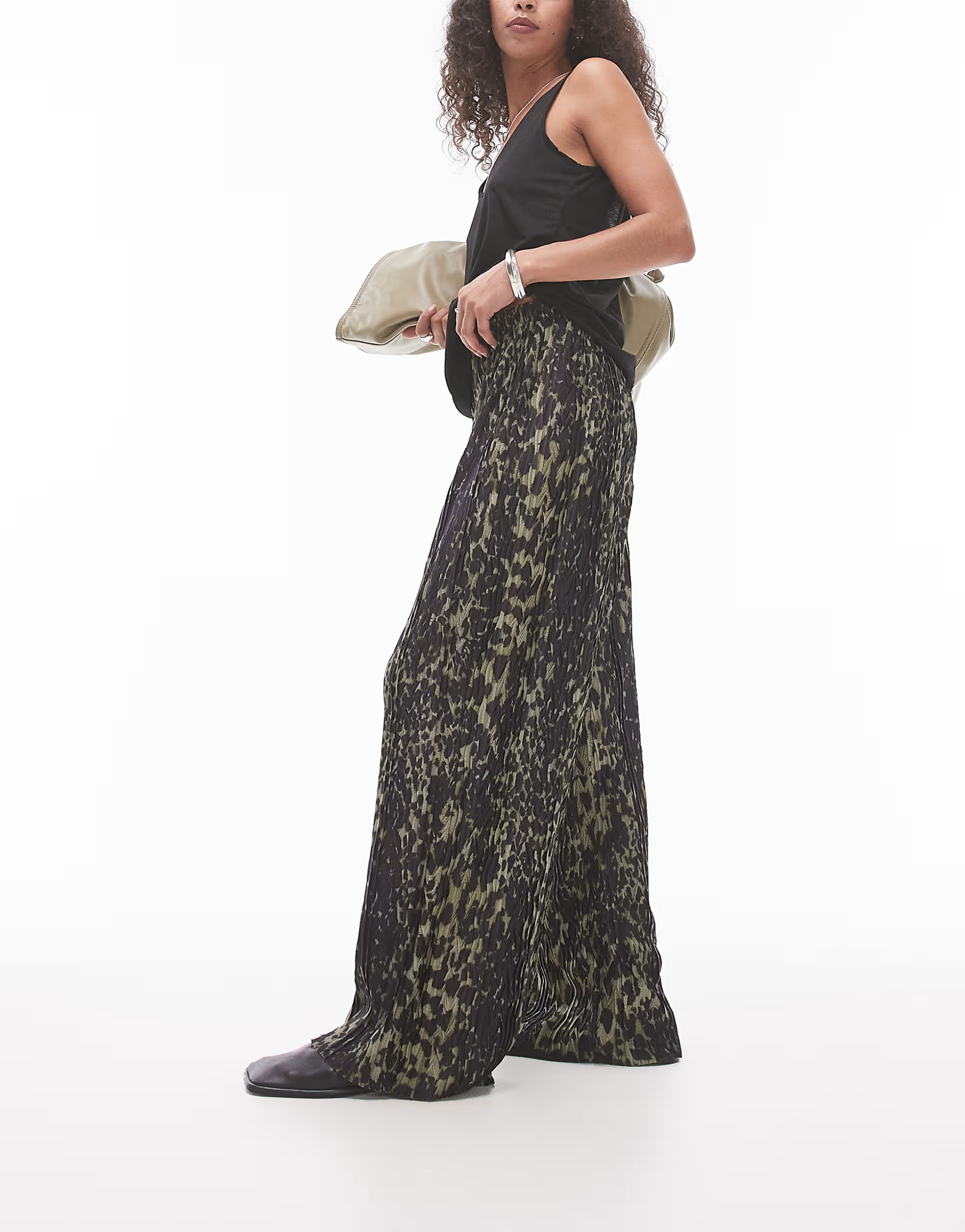 Topshop leopard plisse trouser in khaki | ASOS (Global)