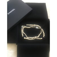 Stunning Authentic Timeless Classic CC Pearl Embleshished Chanel Pearl Necklace Silver | Etsy (US)