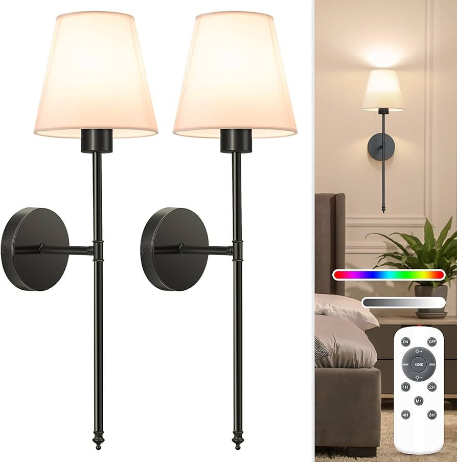 NIORSUN Battery Operated Wall Sconce Set of 2,Black Rechargeable Wall Lights with 5200mAh Dimmabl... | Amazon (US)