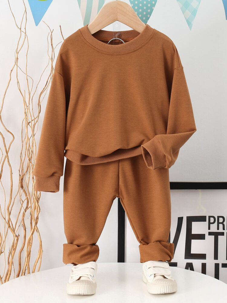 Toddler Boys Solid Drop Shoulder Sweatshirt & Sweatpants | SHEIN
