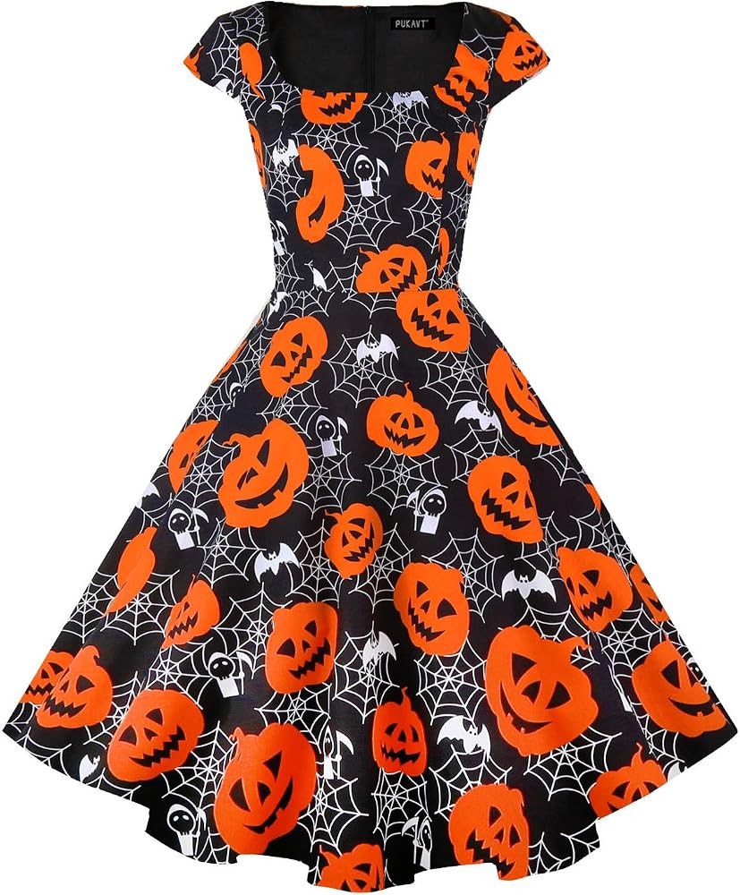 PUKAVT Women's Cocktail Party Dress Cap Sleeve 1950 Retro Swing Dress with Pockets | Amazon (US)