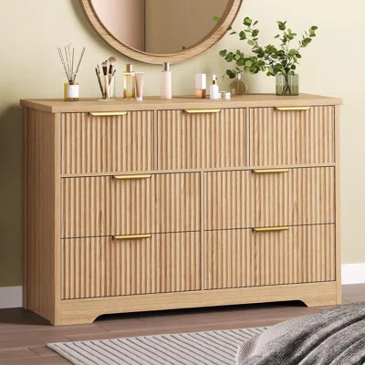 7-Drawer Fluted Wooden Dresser, 47.24" Wide Storage Cabinet with Metal Handles, Natural Oak, Modern Bedroom & Closet Organizer | Wayfair North America