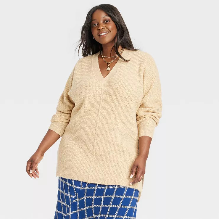 Women's Plus Size V-Neck Tunic Pullover Sweater - Ava & Viv™ | Target