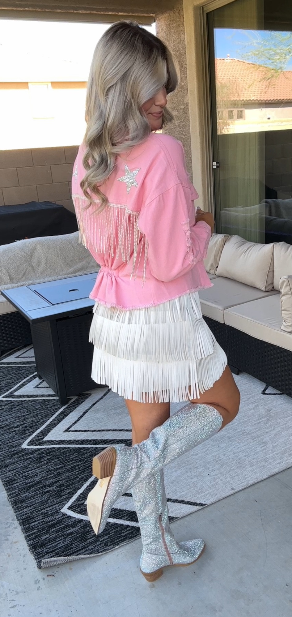 Western Glam. Rodeo Outfit. Cowgirl Outfit. Nashville Outfit. Western Outfit. Denim Jacket. Sparkle Jacket. Fringe Skirt. Cowboy Boots. Sparkle Boots. Mini Skirt. Country Outfit. Country Concert Outfit  

#LTKfindsunder100 #LTKstyletip #LTKfindsunder50