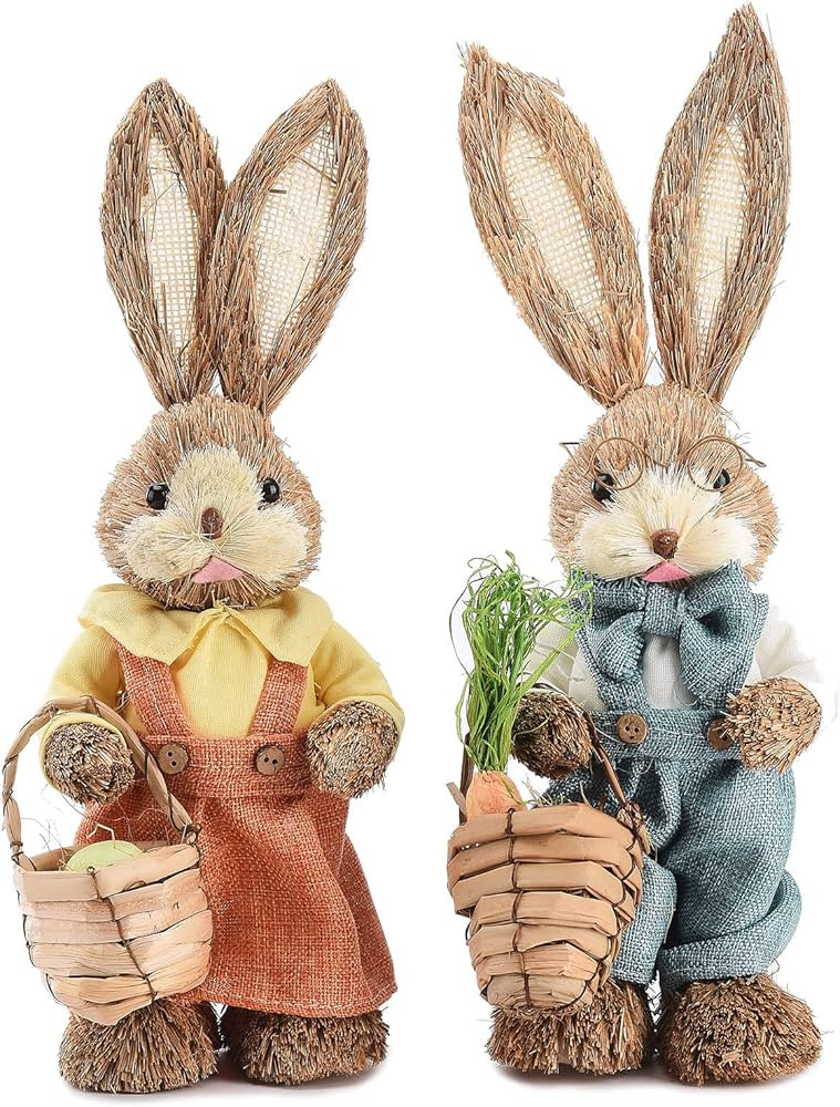 Easter Straw Rabbit Statue 14 Inches Standing Sisal Bunny Rabbit Desktop Ornaments Hand Woven Sis... | Amazon (US)