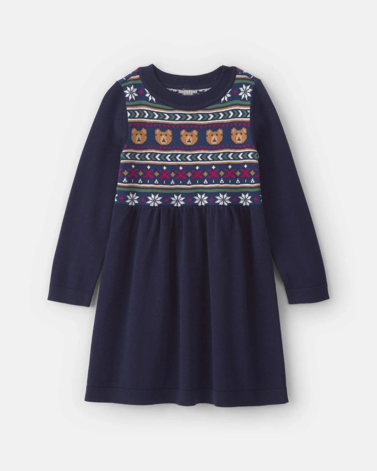 Toddler Girl Bear Fair Isle Long-Sleeve Dress - Navy Blue | Carter's Inc