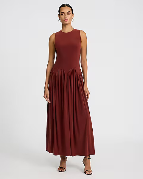 Jersey Crew Neck Sleeveless Drop Waist Midi Dress | Express