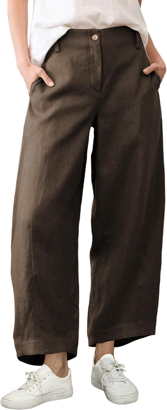 Tanming Womens Linen Pants Casual Capri Baggy Wide Leg Trousers Palazzo Pants Beach Vacation Outf... | Amazon (US)