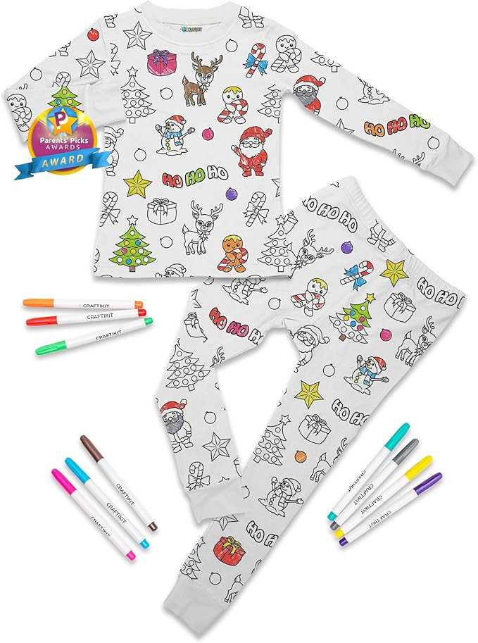 Craftikit® Kids Coloring Pajamas with Markers - Soft Bamboo Viscose 2-Piece Unisex PJs Set, Snug... | Amazon (US)