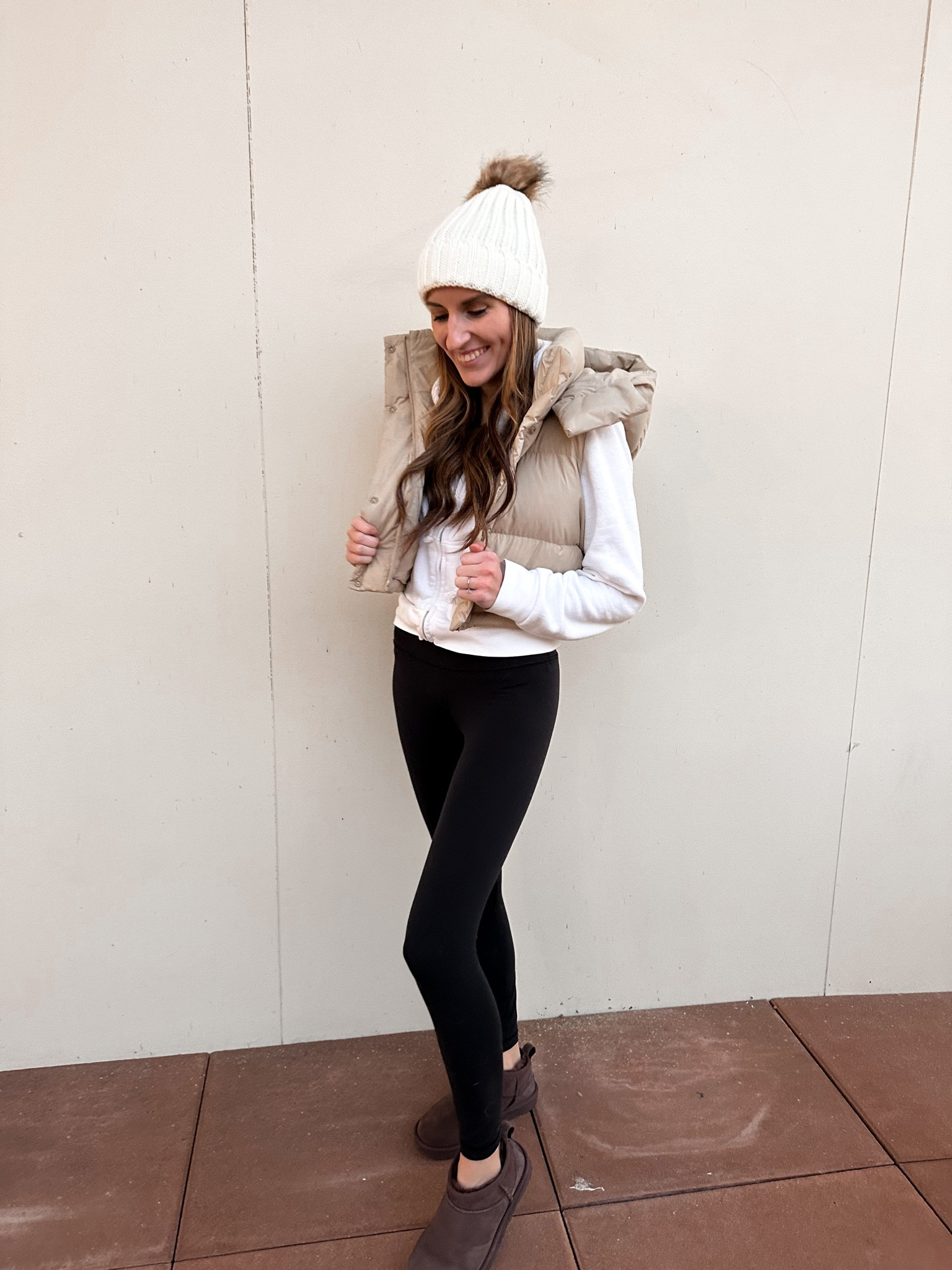 cold weather outfit details: lululemon cropped puffer vest // ugg ultra minis // petal & pup beanie

#LTKstyletip #LTKshoecrush #LTKSeasonal