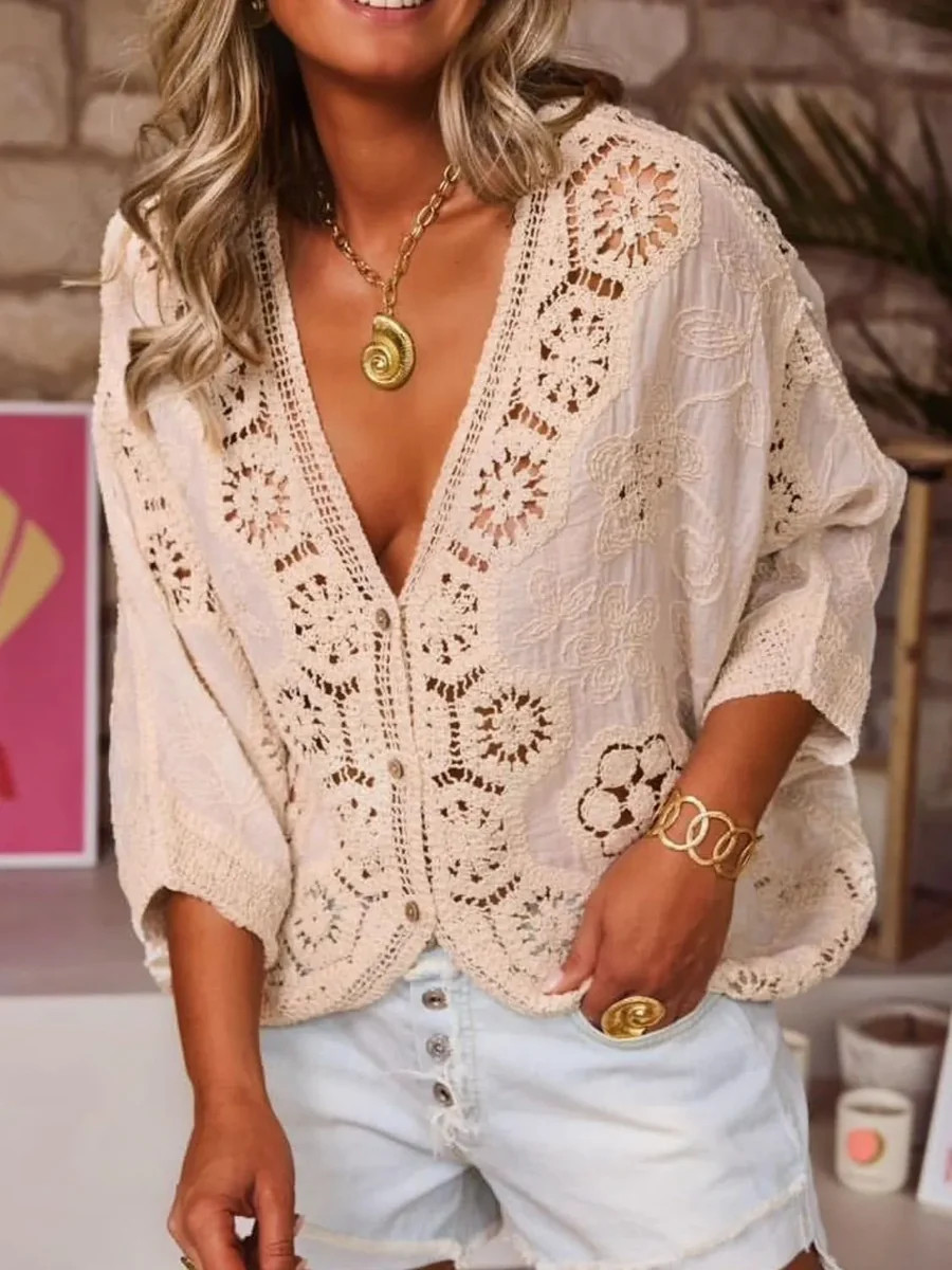 Crochet Lace V-Neck Blouse | Charming Charlie