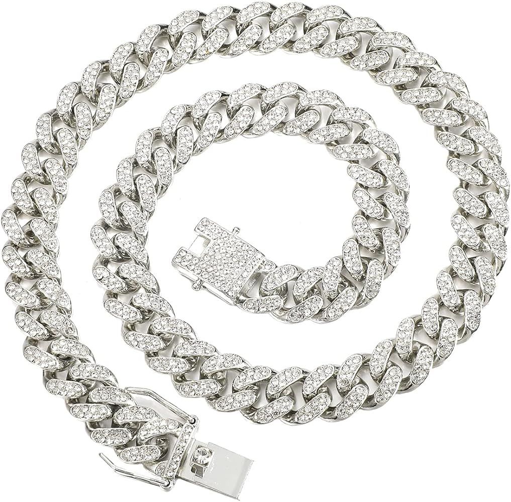 FEEL STYLE Mens Cuban Link Chain Miami Cuban Necklace 18k Gold Silver Diamond Cut Stainless Steel... | Amazon (US)