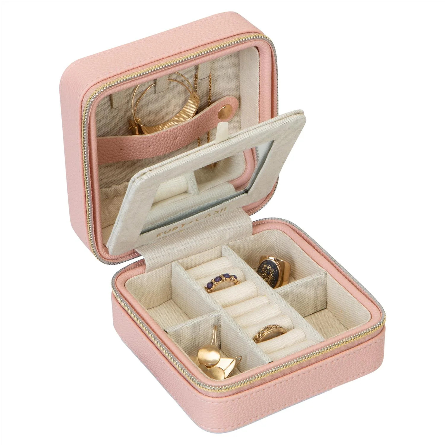 Ruby+Cash Mini Faux Leather Zippered Travel Jewelry Organizer Box in Blush - Walmart.com | Walmart (US)