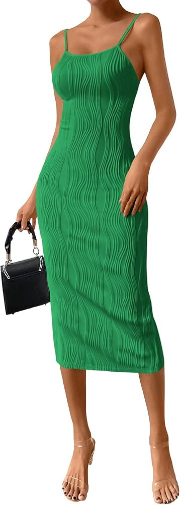 PRETTYGARDEN Summer Dresses for Women Sleeveless Bodycon Dress Textured Back Slit Sexy Cocktail P... | Amazon (US)