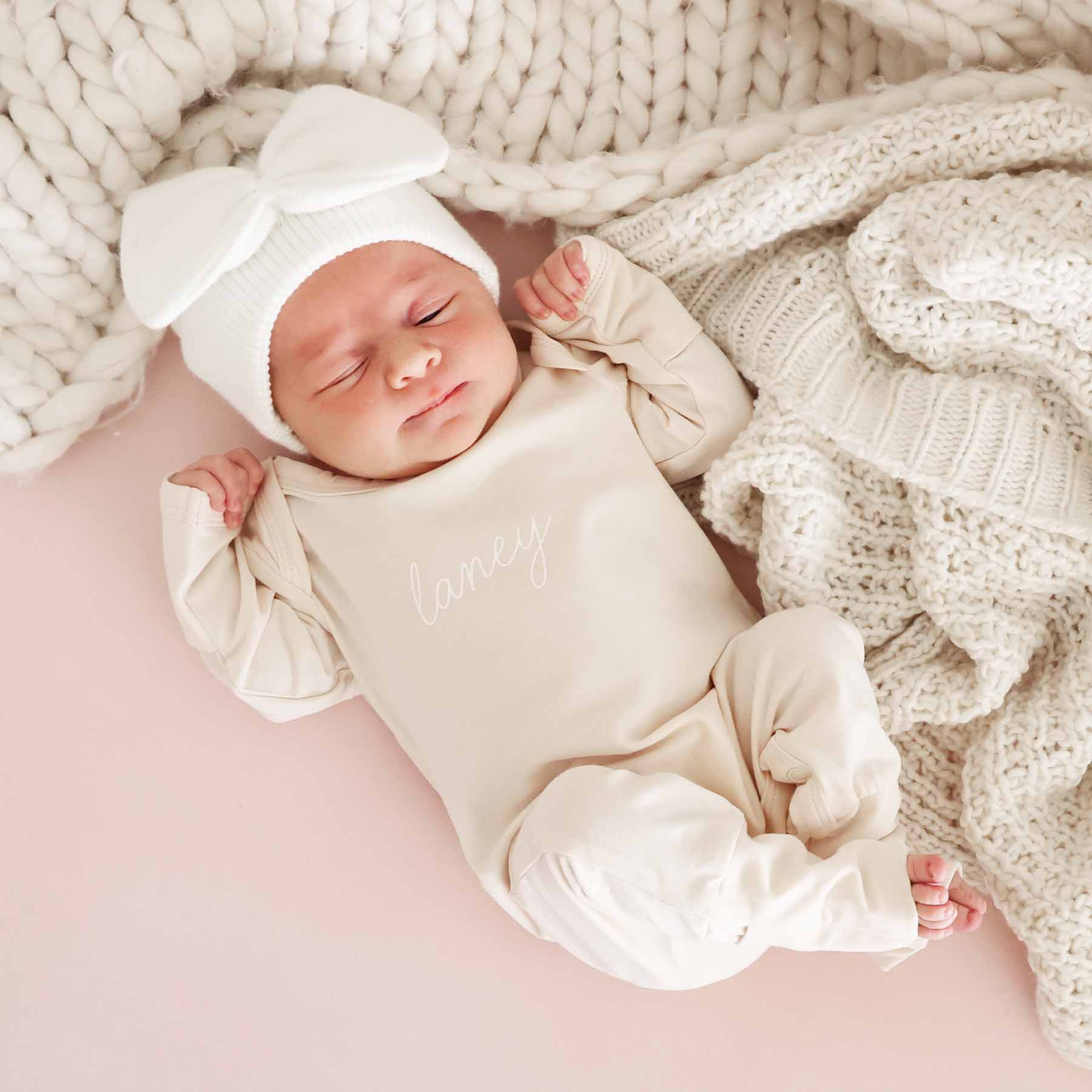 Personalized Full Length Snap Romper | Soft Cream | Caden Lane