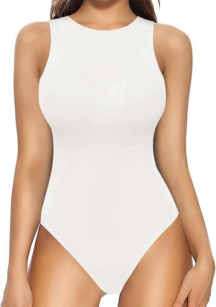 MANGOPOP Women's Halter Neck Sleeveless Sexy Tank Tops Long Sleeve Bodysuit | Amazon (US)