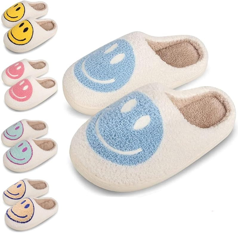 dubuto Smile Face Slippers for Girls Boys, Cute Soft Plush Anti-slip Fluffy Fuzzy House Slippers ... | Amazon (US)