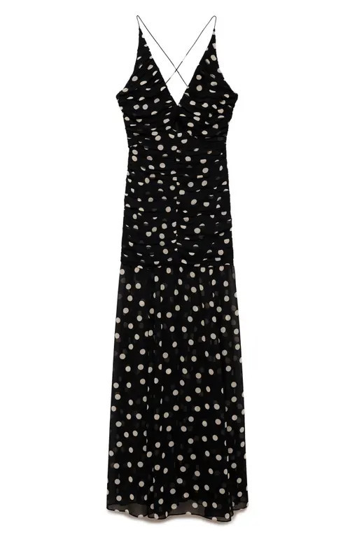MANGO Polka Dot Maxi Dress in Black at Nordstrom, Size 4 | Nordstrom