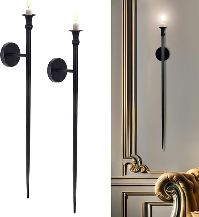 Candle Sconces Long Wall Candle Holder - Set of 2 Black Long Wall Candle Sconce Retro Chic Wall S... | Amazon (US)