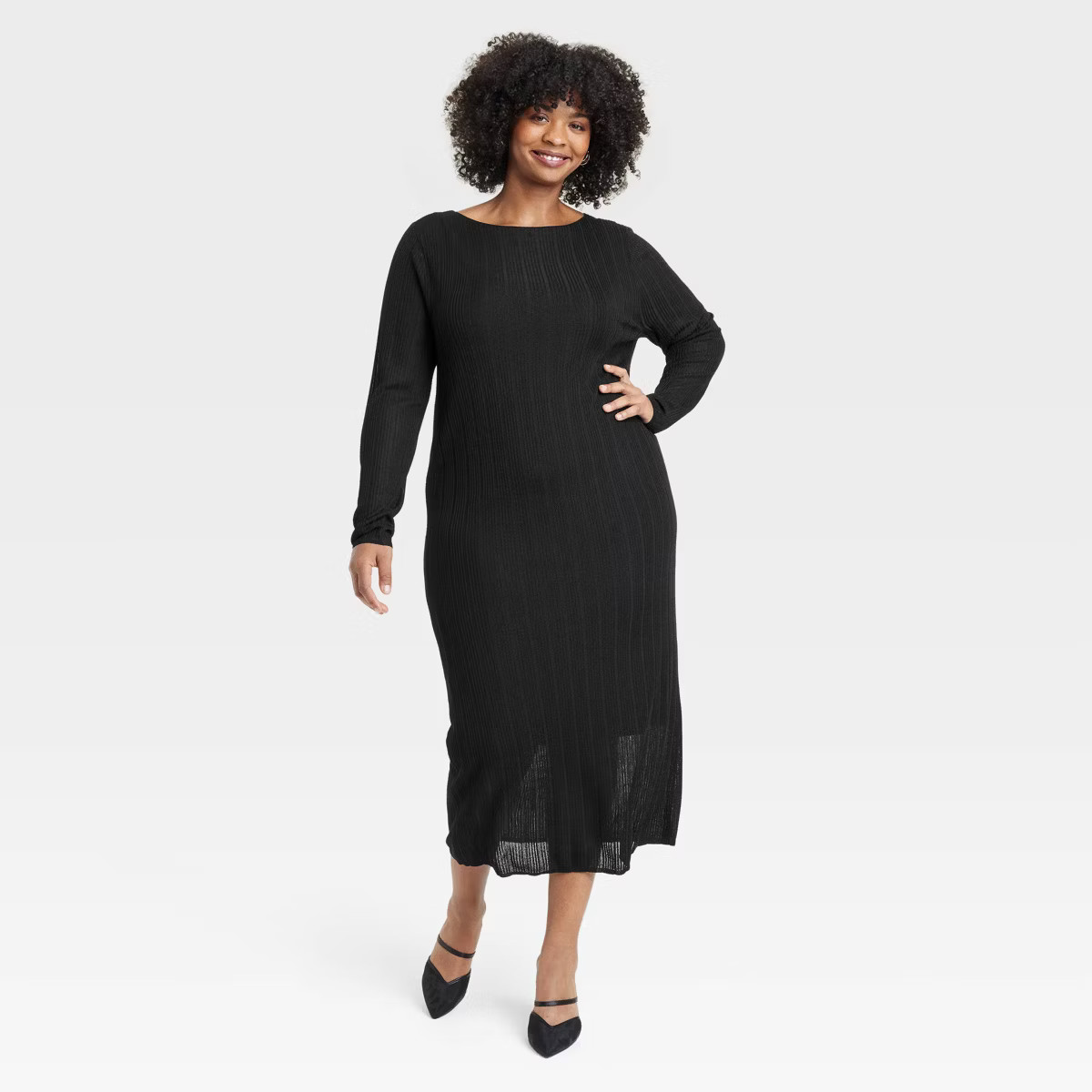 Women's Long Sleeve Sheer Maxi Sweater Dress - A New Day™ Black | Target