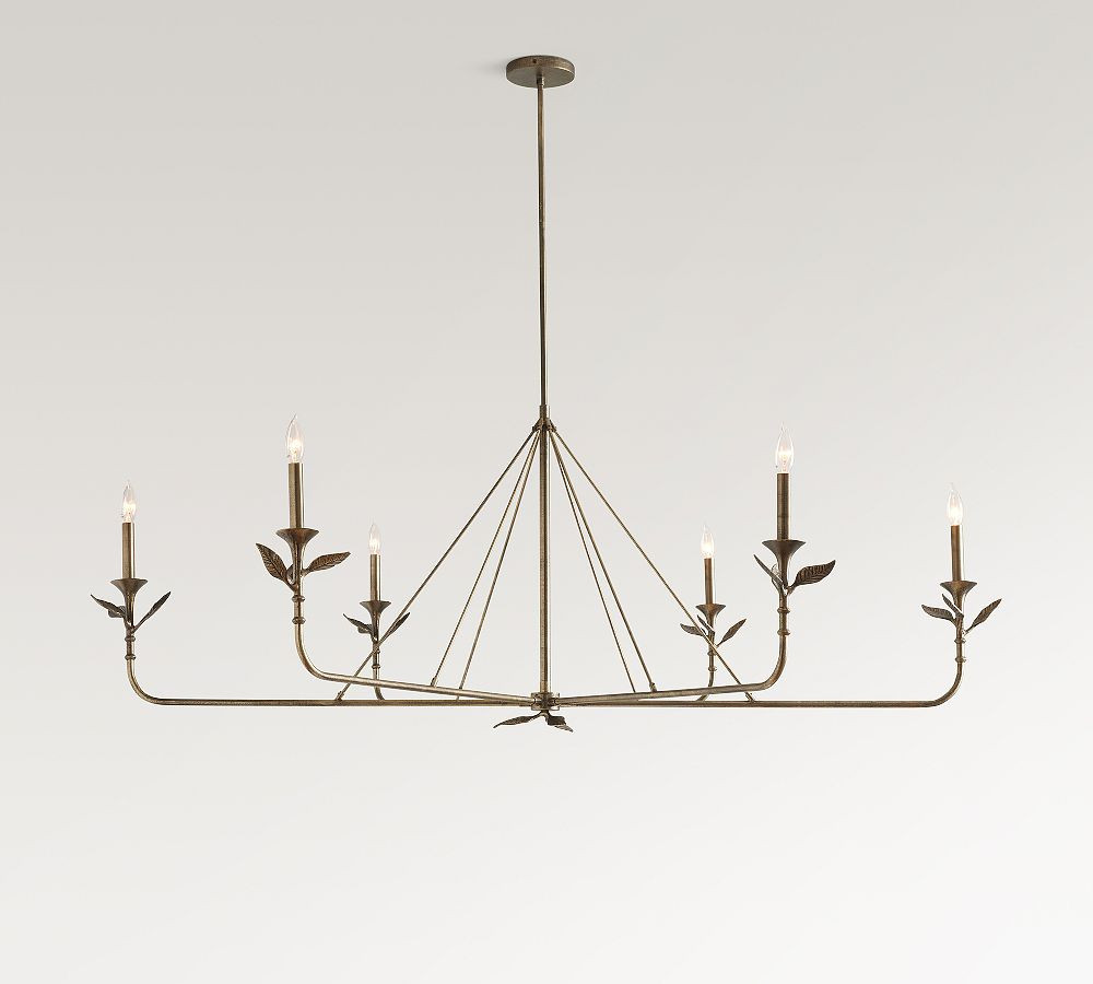 Botanical Forged Iron 65"" Chandelier, Antique Brass | Pottery Barn (US)
