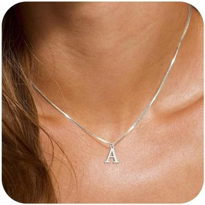 Women's Gold/Silver A-Z Initial Necklace - 14K Gold Plated Dainty Letter Pendant, Personalized Name Jewelry Gift | Target
