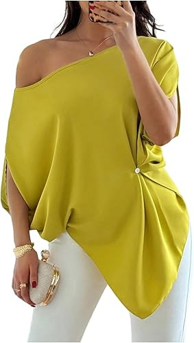GORGLITTER Women's Off The Shoulder Asymmetrical Tops Dressy Dolman Sleeve Ruched Going Out Blous... | Amazon (US)