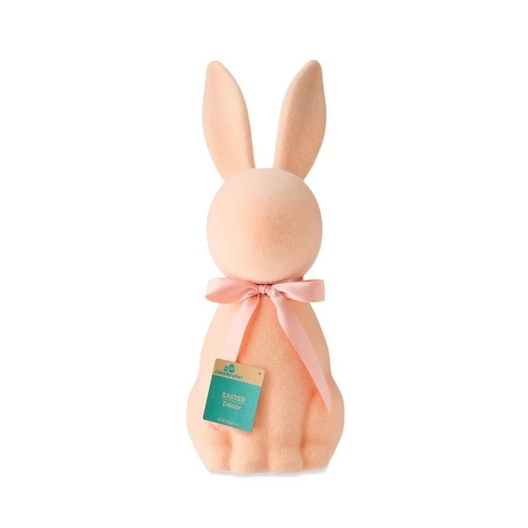Easter Flocked Peach Bunny Decor, 16 in, by Way To Celebrate | Walmart (US)