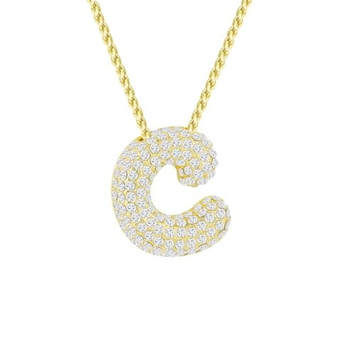 Apsvo Bubble Letter Necklace Gold, Balloon Initial C Necklaces Rhinestone Letter Alphabet Pendant Necklaces for Women Trendy Jewelry | Amazon (US)
