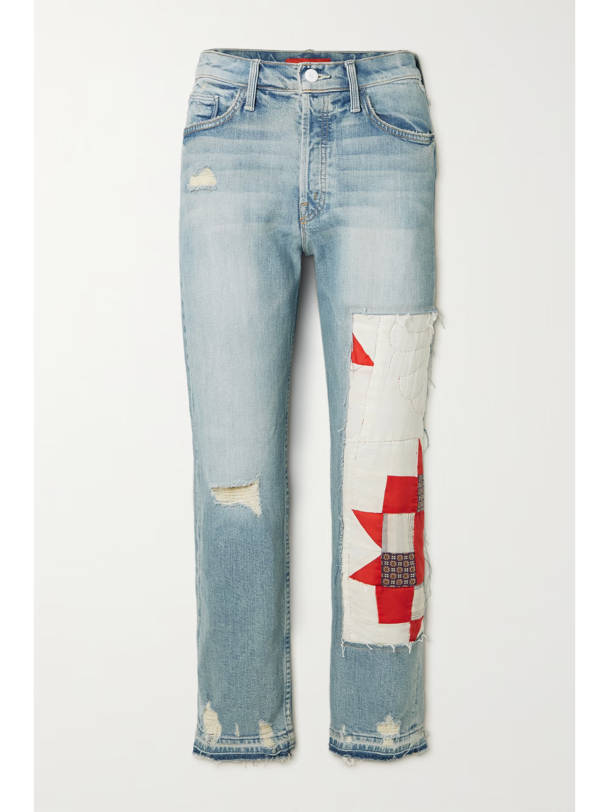 + NET SUSTAIN + Carolyn Murphy The Tomcat distressed patchwork high-rise straight-leg jeans | NET-A-PORTER (US)