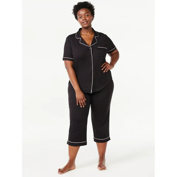 Joyspun Women's Notch Collar Top and Capris Sleep Set, 2-Piece, Sizes S to 3X | Walmart (US)