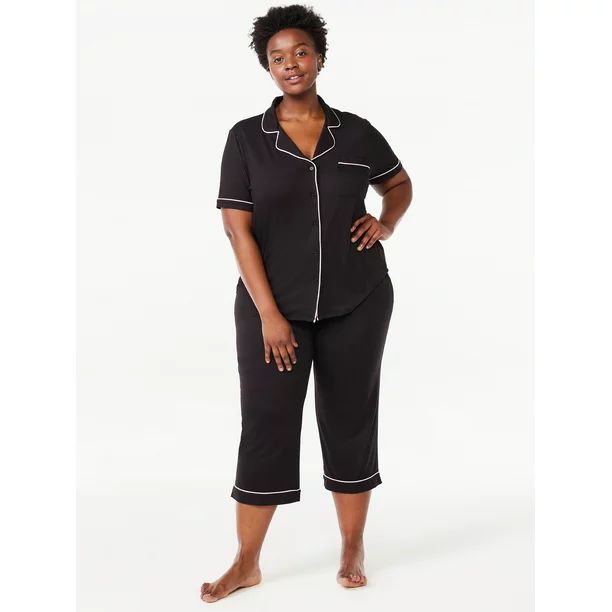 Joyspun Women's Notch Collar Top and Capris Sleep Set, 2-Piece, Sizes S to 3X | Walmart (US)