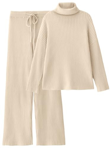 LILLUSORY Women's 2 Piece Outfits Turtleneck Sweaters Lounge Set and Wide Leg Pants Cozy Knit Swe... | Amazon (US)