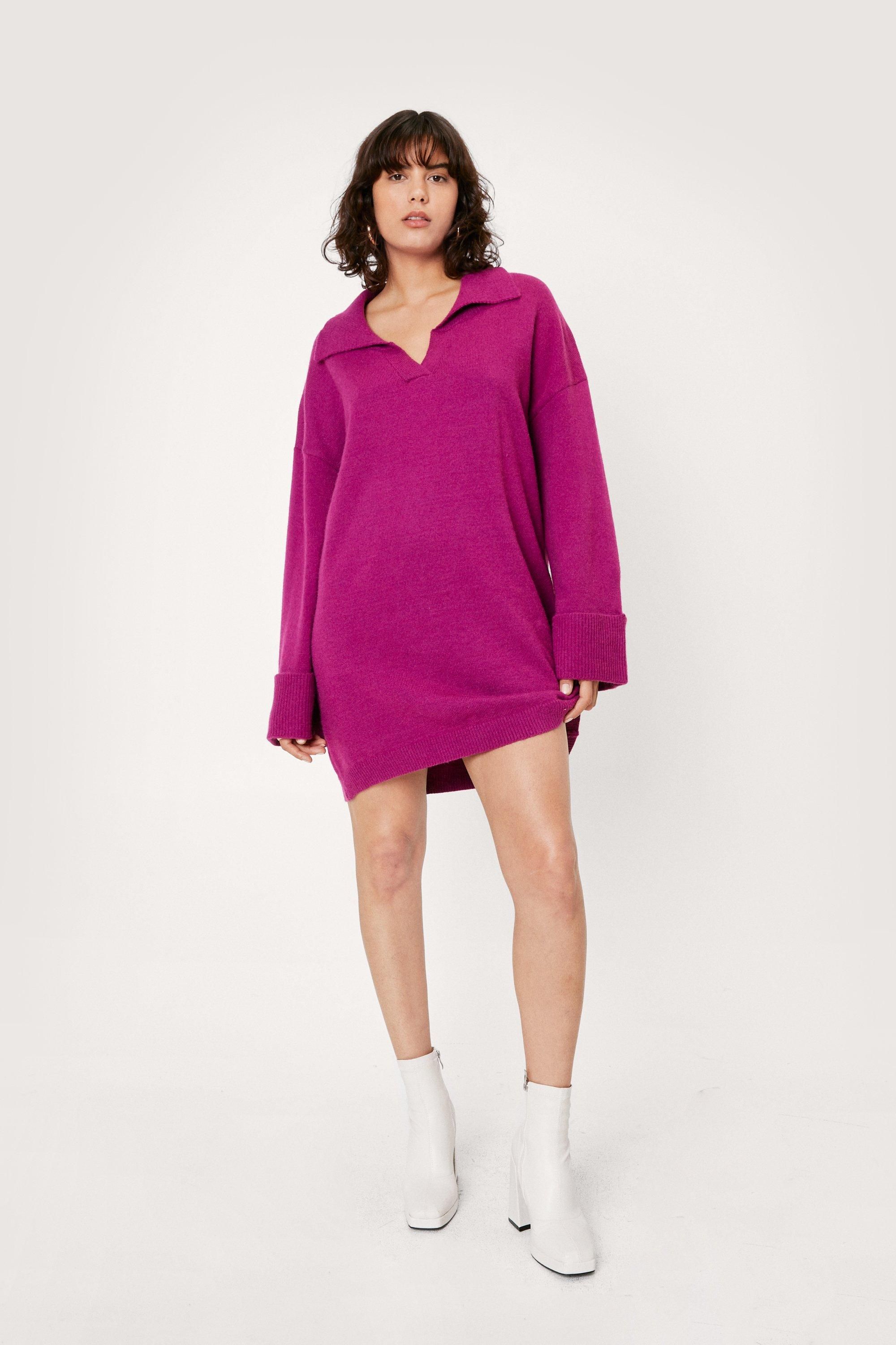 Collar Deep V Wide Sleeve Sweater Dress | Nasty Gal (US)